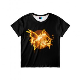 Детская футболка 3D с принтом Золотая рыбка в Белгороде, 100% гипоаллергенный полиэфир | прямой крой, круглый вырез горловины, длина до линии бедер, чуть спущенное плечо, ткань немного тянется | агрессивные | арт | веселые | дыым | интересные | новинки | огонь | пламя | популярное | узор
