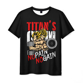 Мужская футболка 3D с принтом Titans Gym в Белгороде, 100% полиэфир | прямой крой, круглый вырез горловины, длина до линии бедер | Тематика изображения на принте: dragon ball | no pain no gain | аниме | драгон болл