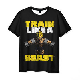 Мужская футболка 3D с принтом Train Like a Beast в Белгороде, 100% полиэфир | прямой крой, круглый вырез горловины, длина до линии бедер | dragon ball | strong | workout | воркаут | драгон бол