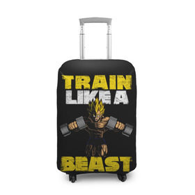Чехол для чемодана 3D с принтом Train Like a Beast в Белгороде, 86% полиэфир, 14% спандекс | двустороннее нанесение принта, прорези для ручек и колес | dragon ball | strong | workout | воркаут | драгон бол