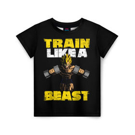 Детская футболка 3D с принтом Train Like a Beast в Белгороде, 100% гипоаллергенный полиэфир | прямой крой, круглый вырез горловины, длина до линии бедер, чуть спущенное плечо, ткань немного тянется | dragon ball | strong | workout | воркаут | драгон бол