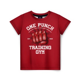 Детская футболка 3D с принтом One Punch Gym в Белгороде, 100% гипоаллергенный полиэфир | прямой крой, круглый вырез горловины, длина до линии бедер, чуть спущенное плечо, ткань немного тянется | Тематика изображения на принте: boxing | combat | fight | fighter | kickboxing | muay thai | wrestling | боец | бой | бокс | боксер | драка | кикбоксинг | май тай