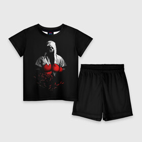 Детский костюм с шортами 3D с принтом Мертвый боксер в Белгороде,  |  | bone | boxing | combat | fight | fighter | kickboxing | muay thai | skelet | skull | wrestling | боец | бой | бокс | боксер | драка | кикбоксинг | кости | май тай | скелет | череп