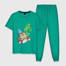 Мужская пижама хлопок с принтом ВЖУХ в Белгороде, 100% хлопок | брюки и футболка прямого кроя, без карманов, на брюках мягкая резинка на поясе и по низу штанин
 | вжух | волшебник | кот | мем