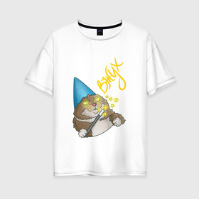 Женская футболка хлопок Oversize с принтом ВЖУХ в Белгороде, 100% хлопок | свободный крой, круглый ворот, спущенный рукав, длина до линии бедер
 | вжух | волшебник | кот | мем