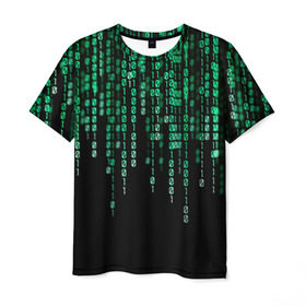 Мужская футболка 3D с принтом Матрица в Белгороде, 100% полиэфир | прямой крой, круглый вырез горловины, длина до линии бедер | background | black | green | matrix | movie | numbers | зеленые | матрица | фильм | фон | цифры | черный