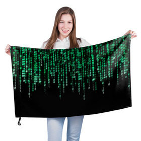 Флаг 3D с принтом Матрица в Белгороде, 100% полиэстер | плотность ткани — 95 г/м2, размер — 67 х 109 см. Принт наносится с одной стороны | background | black | green | matrix | movie | numbers | зеленые | матрица | фильм | фон | цифры | черный