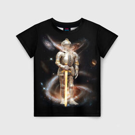 Детская футболка 3D с принтом Космический рыцарь в Белгороде, 100% гипоаллергенный полиэфир | прямой крой, круглый вырез горловины, длина до линии бедер, чуть спущенное плечо, ткань немного тянется | Тематика изображения на принте: 