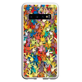 Чехол для Samsung Galaxy S10 с принтом Кролики Playboy в Белгороде, Силикон | Область печати: задняя сторона чехла, без боковых панелей | Тематика изображения на принте: зайчик | заяц | паттерн | плейбой | разноцветный