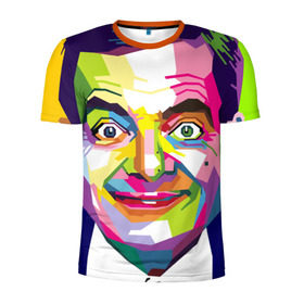 Мужская футболка 3D спортивная с принтом Роуэн Аткинсон в Белгороде, 100% полиэстер с улучшенными характеристиками | приталенный силуэт, круглая горловина, широкие плечи, сужается к линии бедра | Тематика изображения на принте: an englishman | bean | bright | color | comedian | look | mr | paint | pop   art | portrait | rowan atkinson | англичанин | бин | взгляд | комик | краски | мистер | поп   арт | портрет | роуэн аткинсон | цвета | яркие