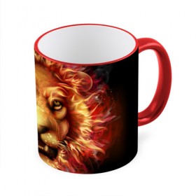 Кружка 3D с принтом Огненный лев в Белгороде, керамика | ёмкость 330 мл | animal | fire | flame | head | lion | look | predator | взгляд | голова | животное | лев | огненный | огонь | пламя | хищник