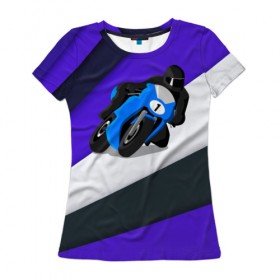 Женская футболка 3D с принтом Sportsbike в Белгороде, 100% полиэфир ( синтетическое хлопкоподобное полотно) | прямой крой, круглый вырез горловины, длина до линии бедер | байк | байкер. гонщик | гонки | мотоцикл | спорт | спортбайк | трасса
