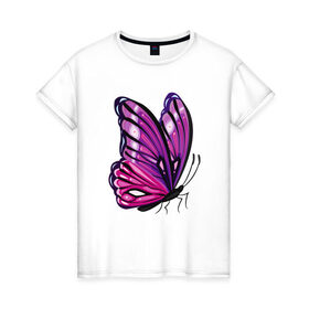Женская футболка хлопок с принтом Бабочка в Белгороде, 100% хлопок | прямой крой, круглый вырез горловины, длина до линии бедер, слегка спущенное плечо | 
