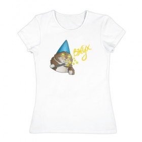 Женская футболка хлопок с принтом ВЖУХ котик в Белгороде, 100% хлопок | прямой крой, круглый вырез горловины, длина до линии бедер, слегка спущенное плечо | вжух | котик