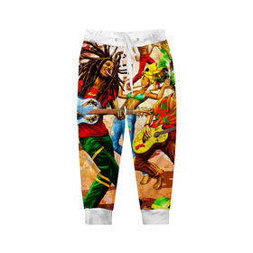 Детские брюки 3D с принтом Ямайка, Боб Марли в Белгороде, 100% полиэстер | манжеты по низу, эластичный пояс регулируется шнурком, по бокам два кармана без застежек, внутренняя часть кармана из мелкой сетки | reggae bob marley | праздник | регги | танцы