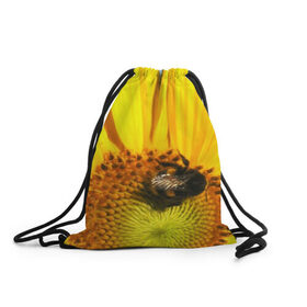 Рюкзак-мешок 3D с принтом пчела на подсолнухе в Белгороде, 100% полиэстер | плотность ткани — 200 г/м2, размер — 35 х 45 см; лямки — толстые шнурки, застежка на шнуровке, без карманов и подкладки | лето | насекомое | подсолнух | пчела