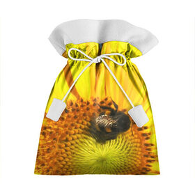 Подарочный 3D мешок с принтом пчела на подсолнухе в Белгороде, 100% полиэстер | Размер: 29*39 см | лето | насекомое | подсолнух | пчела