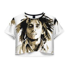 Женская футболка 3D укороченная с принтом Ямайка, Боб Марли в Белгороде, 100% полиэстер | круглая горловина, длина футболки до линии талии, рукава с отворотами | Тематика изображения на принте: bob marley | reggae