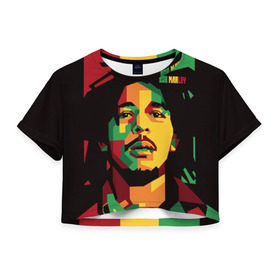 Женская футболка 3D укороченная с принтом Ямайка, Боб Марли в Белгороде, 100% полиэстер | круглая горловина, длина футболки до линии талии, рукава с отворотами | Тематика изображения на принте: bob marley | reggae | регги