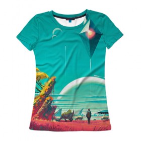Женская футболка 3D с принтом No Man`s Sky 5 в Белгороде, 100% полиэфир ( синтетическое хлопкоподобное полотно) | прямой крой, круглый вырез горловины, длина до линии бедер | no man sky | no mans sky | безлюдное небо | ноу мэнс скай