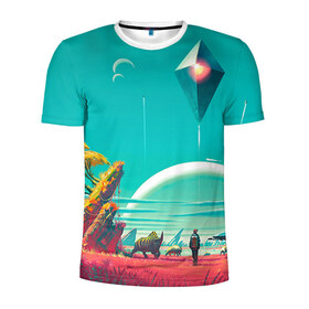 Мужская футболка 3D спортивная с принтом No Man`s Sky 5 в Белгороде, 100% полиэстер с улучшенными характеристиками | приталенный силуэт, круглая горловина, широкие плечи, сужается к линии бедра | no man sky | no mans sky | безлюдное небо | ноу мэнс скай