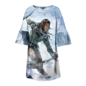 Детское платье 3D с принтом Rise of the Tomb Raider 3 в Белгороде, 100% полиэстер | прямой силуэт, чуть расширенный к низу. Круглая горловина, на рукавах — воланы | Тематика изображения на принте: rise of the tomb raider | tomb raider | восхождение расхитительницы гробниц | расхитительница гробниц