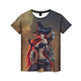 Женская футболка 3D с принтом Пират в Белгороде, 100% полиэфир ( синтетическое хлопкоподобное полотно) | прямой крой, круглый вырез горловины, длина до линии бедер | league of legends | lol | miss fortune | лига легенд | лол | мисс фортуна | пират