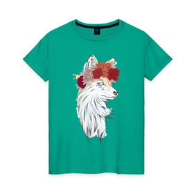Женская футболка хлопок с принтом Лиса в Белгороде, 100% хлопок | прямой крой, круглый вырез горловины, длина до линии бедер, слегка спущенное плечо | fox | животные | лиса | лисичка | лисы | осень | рыжая | фыр фыр | цветы