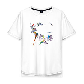 Мужская футболка хлопок Oversize с принтом экзотические птицы в Белгороде, 100% хлопок | свободный крой, круглый ворот, “спинка” длиннее передней части | 8 марта | девушкам | птицы | экзотика