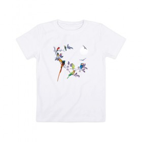 Детская футболка хлопок с принтом экзотические птицы в Белгороде, 100% хлопок | круглый вырез горловины, полуприлегающий силуэт, длина до линии бедер | 8 марта | девушкам | птицы | экзотика