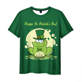 Мужская футболка 3D с принтом Ирландия в Белгороде, 100% полиэфир | прямой крой, круглый вырез горловины, длина до линии бедер | Тематика изображения на принте: clover | frog | green | happy st. patricks day | ireland | irish | moon | день святого патрика | зелёная | ирландец | ирландия | клевер | луна | лягушка | счастливый | шляпа