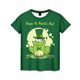 Женская футболка 3D с принтом Ирландия в Белгороде, 100% полиэфир ( синтетическое хлопкоподобное полотно) | прямой крой, круглый вырез горловины, длина до линии бедер | clover | frog | green | happy st. patricks day | ireland | irish | moon | день святого патрика | зелёная | ирландец | ирландия | клевер | луна | лягушка | счастливый | шляпа