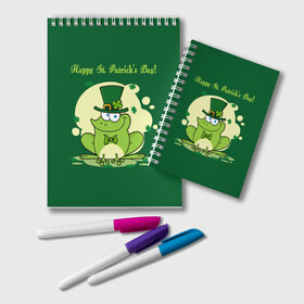 Блокнот с принтом Ирландия в Белгороде, 100% бумага | 48 листов, плотность листов — 60 г/м2, плотность картонной обложки — 250 г/м2. Листы скреплены удобной пружинной спиралью. Цвет линий — светло-серый
 | clover | frog | green | happy st. patricks day | ireland | irish | moon | день святого патрика | зелёная | ирландец | ирландия | клевер | луна | лягушка | счастливый | шляпа