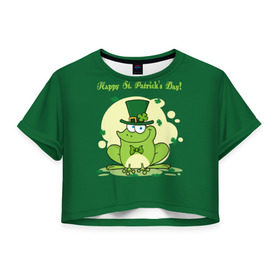 Женская футболка 3D укороченная с принтом Ирландия в Белгороде, 100% полиэстер | круглая горловина, длина футболки до линии талии, рукава с отворотами | clover | frog | green | happy st. patricks day | ireland | irish | moon | день святого патрика | зелёная | ирландец | ирландия | клевер | луна | лягушка | счастливый | шляпа