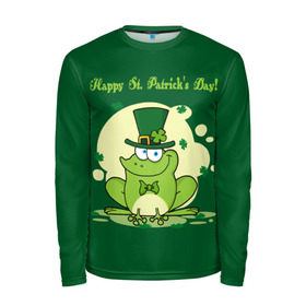 Мужской лонгслив 3D с принтом Ирландия в Белгороде, 100% полиэстер | длинные рукава, круглый вырез горловины, полуприлегающий силуэт | clover | frog | green | happy st. patricks day | ireland | irish | moon | день святого патрика | зелёная | ирландец | ирландия | клевер | луна | лягушка | счастливый | шляпа