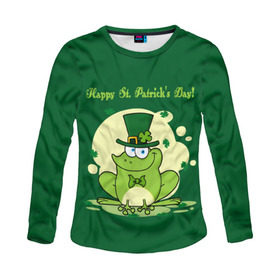 Женский лонгслив 3D с принтом Ирландия в Белгороде, 100% полиэстер | длинные рукава, круглый вырез горловины, полуприлегающий силуэт | clover | frog | green | happy st. patricks day | ireland | irish | moon | день святого патрика | зелёная | ирландец | ирландия | клевер | луна | лягушка | счастливый | шляпа