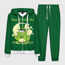 Мужской костюм 3D с принтом Ирландия в Белгороде, 100% полиэстер | Манжеты и пояс оформлены тканевой резинкой, двухслойный капюшон со шнурком для регулировки, карманы спереди | Тематика изображения на принте: clover | frog | green | happy st. patricks day | ireland | irish | moon | день святого патрика | зелёная | ирландец | ирландия | клевер | луна | лягушка | счастливый | шляпа