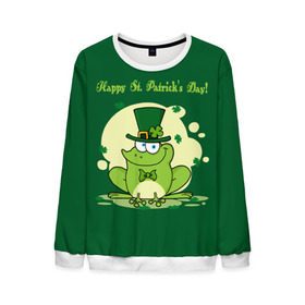 Мужской свитшот 3D с принтом Ирландия в Белгороде, 100% полиэстер с мягким внутренним слоем | круглый вырез горловины, мягкая резинка на манжетах и поясе, свободная посадка по фигуре | Тематика изображения на принте: clover | frog | green | happy st. patricks day | ireland | irish | moon | день святого патрика | зелёная | ирландец | ирландия | клевер | луна | лягушка | счастливый | шляпа