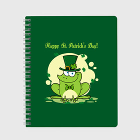 Тетрадь с принтом Ирландия в Белгороде, 100% бумага | 48 листов, плотность листов — 60 г/м2, плотность картонной обложки — 250 г/м2. Листы скреплены сбоку удобной пружинной спиралью. Уголки страниц и обложки скругленные. Цвет линий — светло-серый
 | Тематика изображения на принте: clover | frog | green | happy st. patricks day | ireland | irish | moon | день святого патрика | зелёная | ирландец | ирландия | клевер | луна | лягушка | счастливый | шляпа