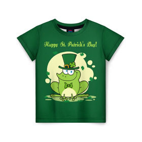 Детская футболка 3D с принтом Ирландия в Белгороде, 100% гипоаллергенный полиэфир | прямой крой, круглый вырез горловины, длина до линии бедер, чуть спущенное плечо, ткань немного тянется | clover | frog | green | happy st. patricks day | ireland | irish | moon | день святого патрика | зелёная | ирландец | ирландия | клевер | луна | лягушка | счастливый | шляпа