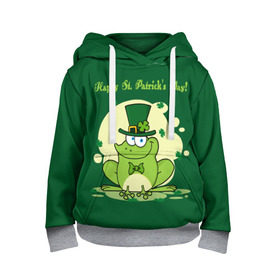 Детская толстовка 3D с принтом Ирландия в Белгороде, 100% полиэстер | двухслойный капюшон со шнурком для регулировки, мягкие манжеты на рукавах и по низу толстовки, спереди карман-кенгуру с мягким внутренним слоем | clover | frog | green | happy st. patricks day | ireland | irish | moon | день святого патрика | зелёная | ирландец | ирландия | клевер | луна | лягушка | счастливый | шляпа