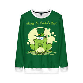 Женский свитшот 3D с принтом Ирландия в Белгороде, 100% полиэстер с мягким внутренним слоем | круглый вырез горловины, мягкая резинка на манжетах и поясе, свободная посадка по фигуре | clover | frog | green | happy st. patricks day | ireland | irish | moon | день святого патрика | зелёная | ирландец | ирландия | клевер | луна | лягушка | счастливый | шляпа