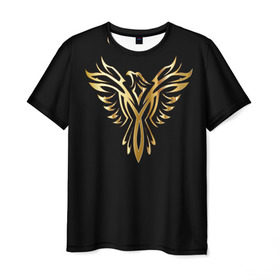 Мужская футболка 3D с принтом Gold Phoenix в Белгороде, 100% полиэфир | прямой крой, круглый вырез горловины, длина до линии бедер | злато | золото | клюв | крылья | металл | орёл | птица | феникс