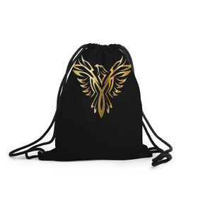 Рюкзак-мешок 3D с принтом Gold Phoenix в Белгороде, 100% полиэстер | плотность ткани — 200 г/м2, размер — 35 х 45 см; лямки — толстые шнурки, застежка на шнуровке, без карманов и подкладки | злато | золото | клюв | крылья | металл | орёл | птица | феникс