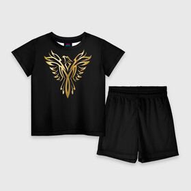 Детский костюм с шортами 3D с принтом Gold Phoenix в Белгороде,  |  | Тематика изображения на принте: злато | золото | клюв | крылья | металл | орёл | птица | феникс