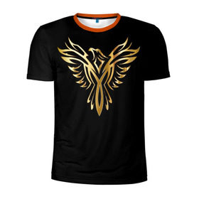 Мужская футболка 3D спортивная с принтом Gold Phoenix в Белгороде, 100% полиэстер с улучшенными характеристиками | приталенный силуэт, круглая горловина, широкие плечи, сужается к линии бедра | Тематика изображения на принте: злато | золото | клюв | крылья | металл | орёл | птица | феникс
