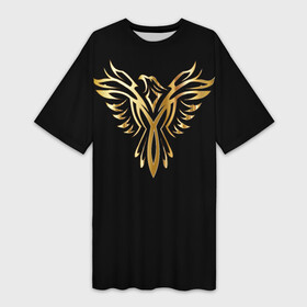Платье-футболка 3D с принтом Gold Phoenix в Белгороде,  |  | Тематика изображения на принте: злато | золото | клюв | крылья | металл | орёл | птица | феникс