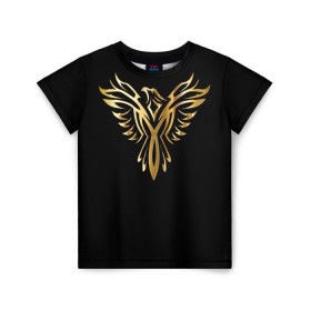 Детская футболка 3D с принтом Gold Phoenix в Белгороде, 100% гипоаллергенный полиэфир | прямой крой, круглый вырез горловины, длина до линии бедер, чуть спущенное плечо, ткань немного тянется | злато | золото | клюв | крылья | металл | орёл | птица | феникс