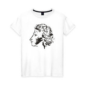 Женская футболка хлопок с принтом Пушкин в Белгороде, 100% хлопок | прямой крой, круглый вырез горловины, длина до линии бедер, слегка спущенное плечо | автопортрет | литература | поэт | пушкин | сказка | словесность | стихи
