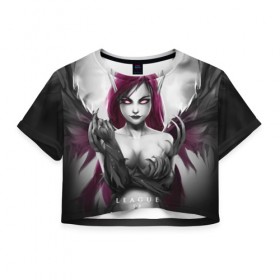 Женская футболка 3D укороченная с принтом Cute Demon в Белгороде, 100% полиэстер | круглая горловина, длина футболки до линии талии, рукава с отворотами | league of legends | lol | morgana | лига легенд | лол | моргана